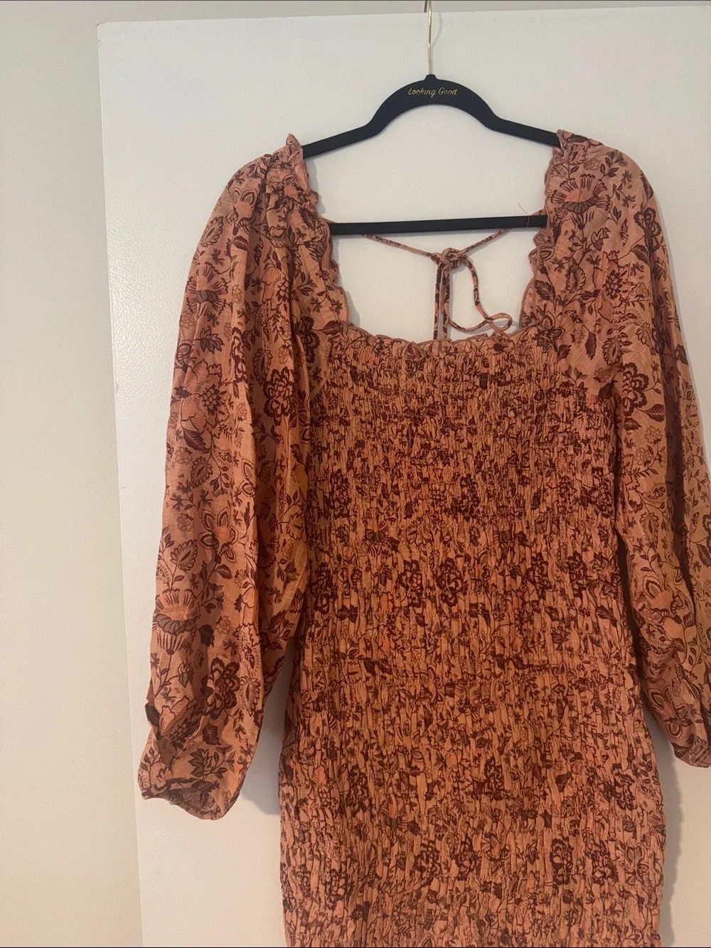 Free People Rust Floral Smocked Mini Dress